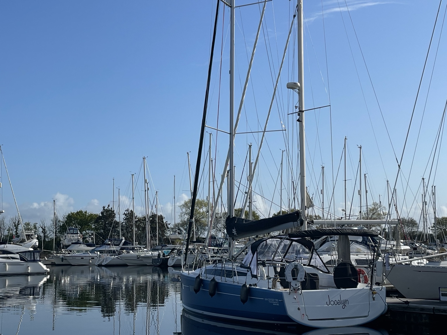 Jocelyn, a Jeanneau Sun Odyssey 350, in her marina berth